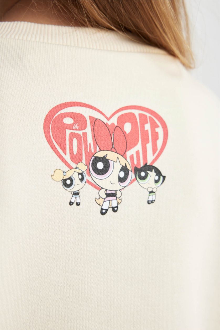 FILLES Écru Sweat-Shirt Épais Col Rond Avec Intérieur En Polaire Douce Imprimé Powerpuff Girls Pour Fille