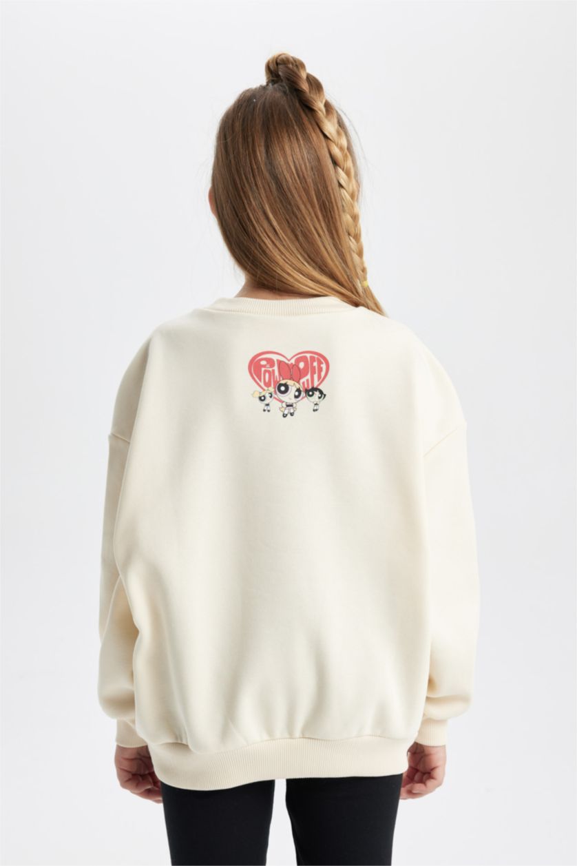 FILLES Écru Sweat-Shirt Épais Col Rond Avec Intérieur En Polaire Douce Imprimé Powerpuff Girls Pour Fille