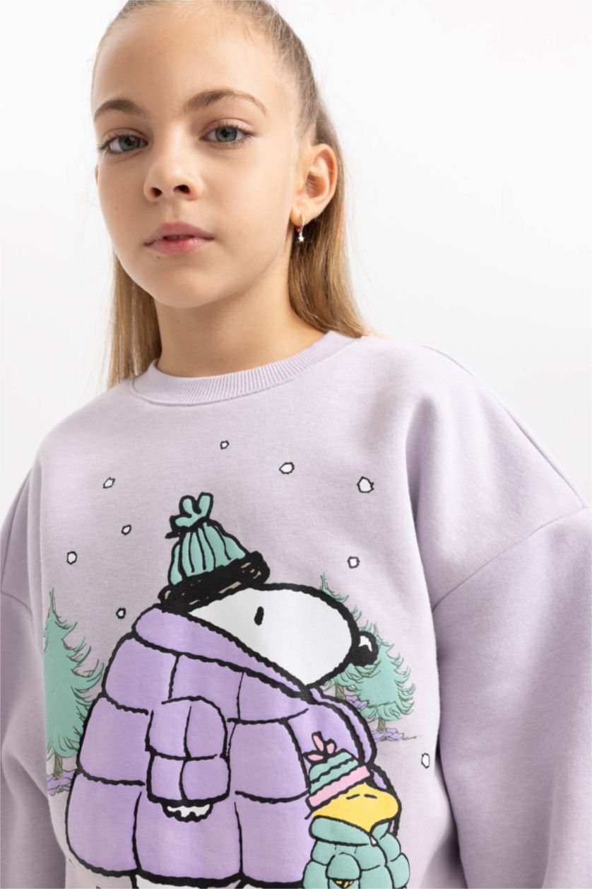 FILLES Violet Sweatshirt Épais Col Rond Avec Intérieur Polaire Douce Imprimé Snoopy Pour Fille