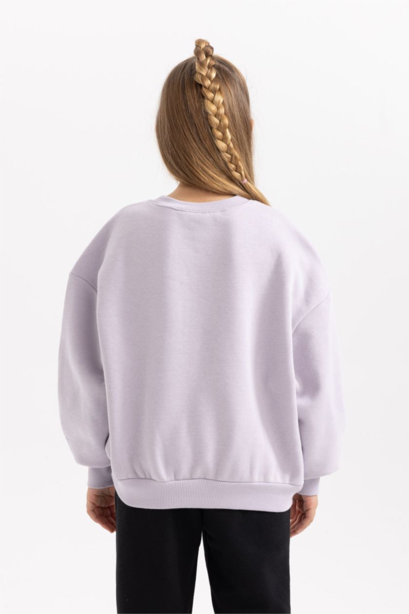 FILLES Violet Sweatshirt Épais Col Rond Avec Intérieur Polaire Douce Imprimé Snoopy Pour Fille