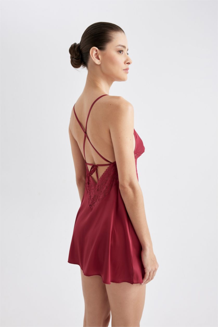 WOMAN Bordeaux Fall in Love Regular Fit Strappy Satin Dress