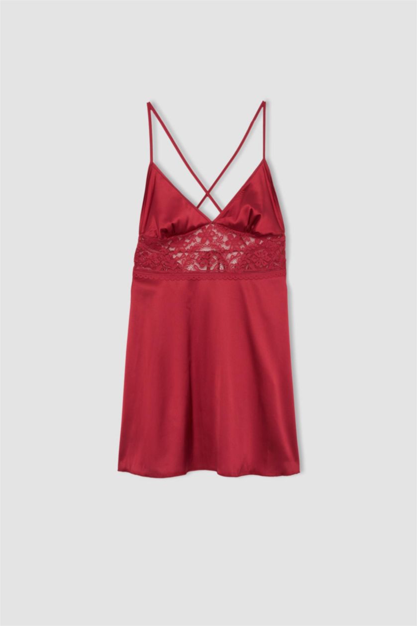 WOMAN Bordeaux Fall in Love Regular Fit Strappy Satin Dress