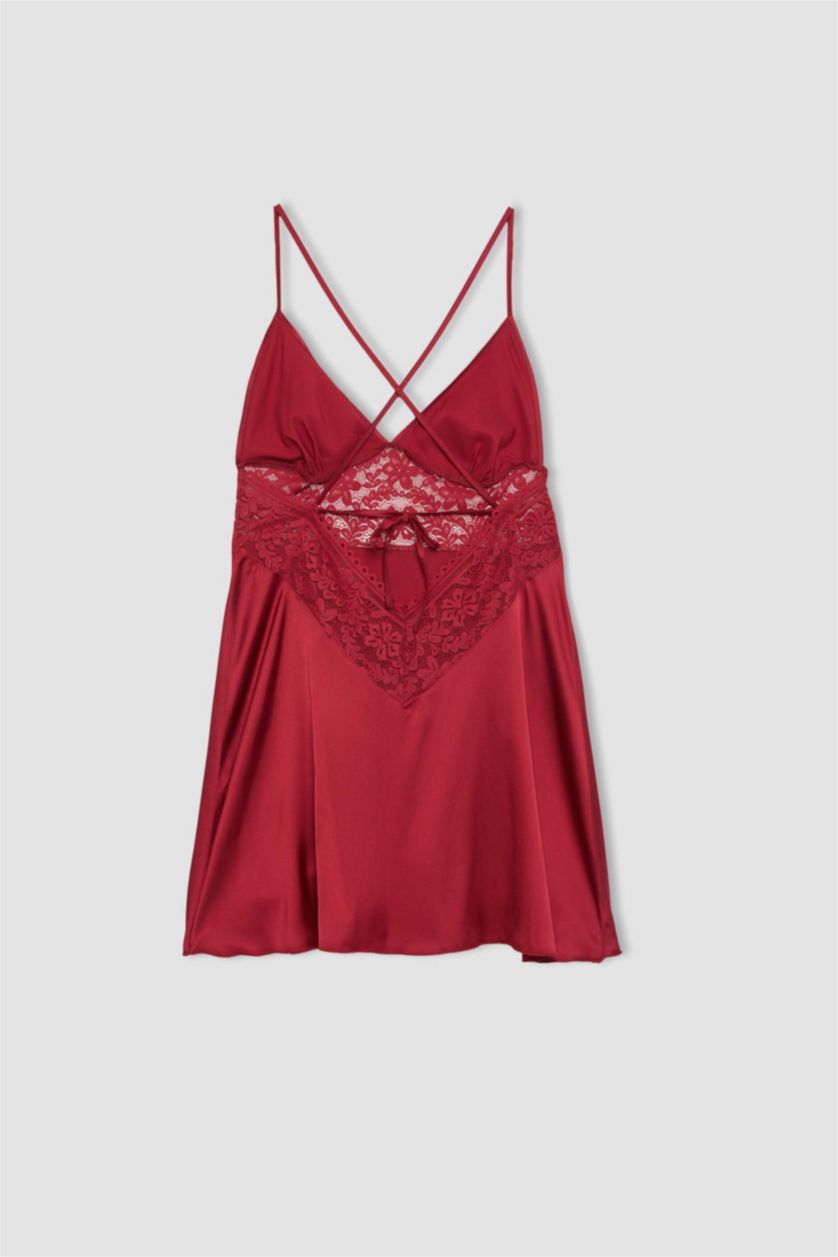 WOMAN Bordeaux Fall in Love Regular Fit Strappy Satin Dress