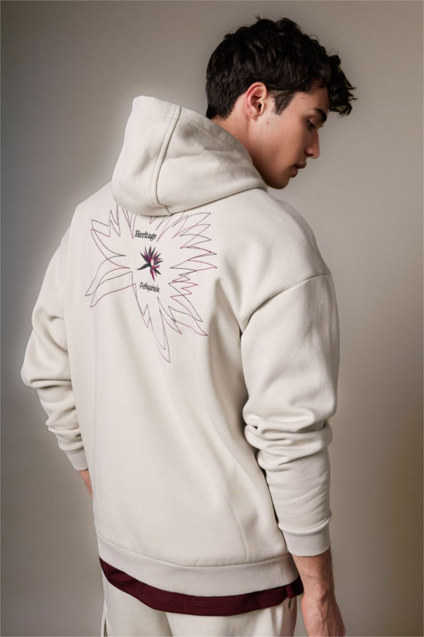 HOMME Beige Sweatshirt Oversize à Capuche Imprimé