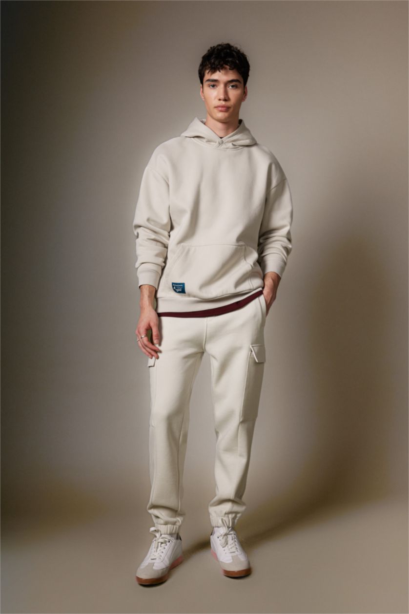 HOMME Beige Sweatshirt Oversize à Capuche Imprimé