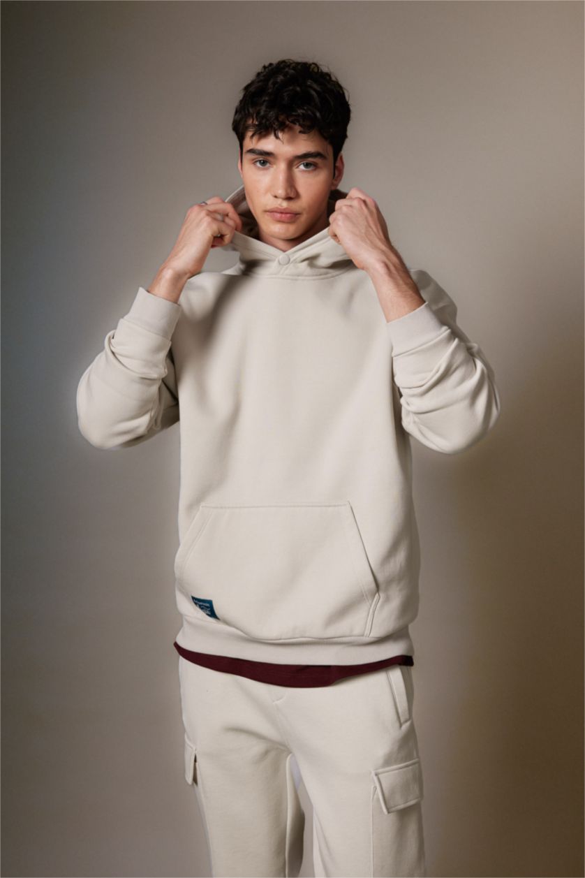 HOMME Beige Sweatshirt Oversize à Capuche Imprimé