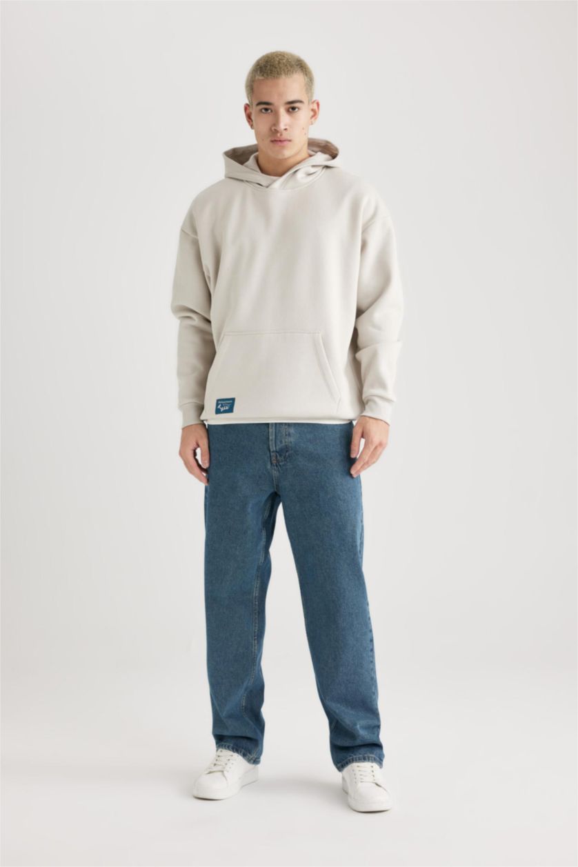 HOMME Beige Sweatshirt Oversize à Capuche Imprimé