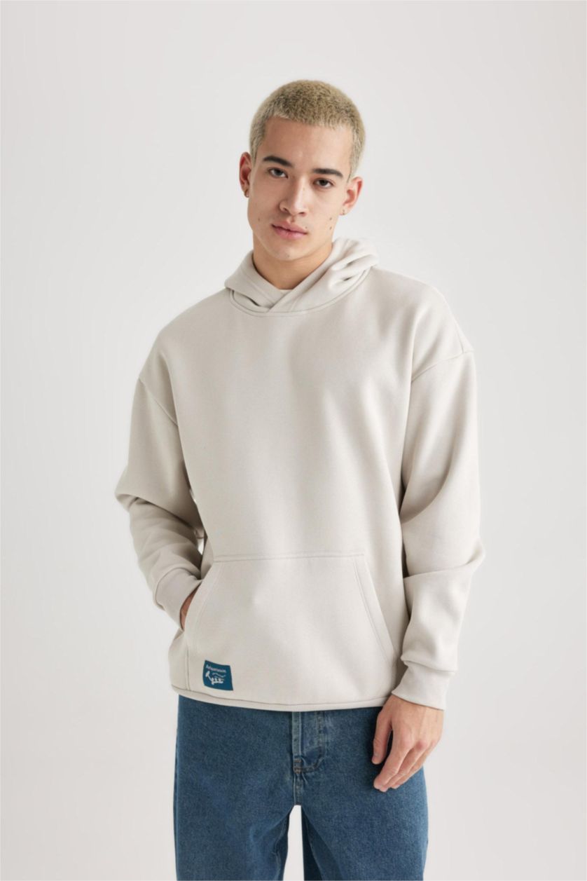 HOMME Beige Sweatshirt Oversize à Capuche Imprimé