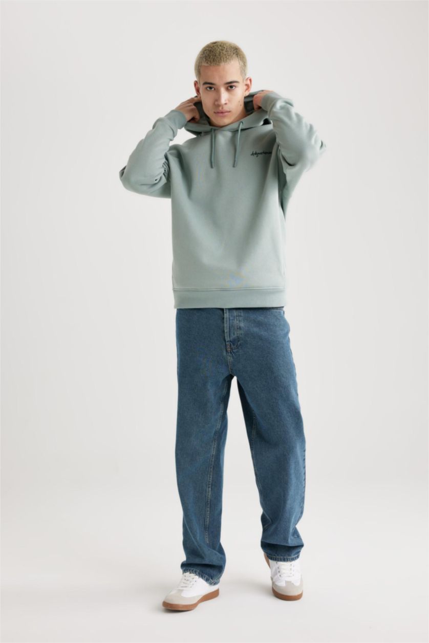 رجال رمادي فاتح سويت شيرت اوفر سايز قماش سميك بجيب