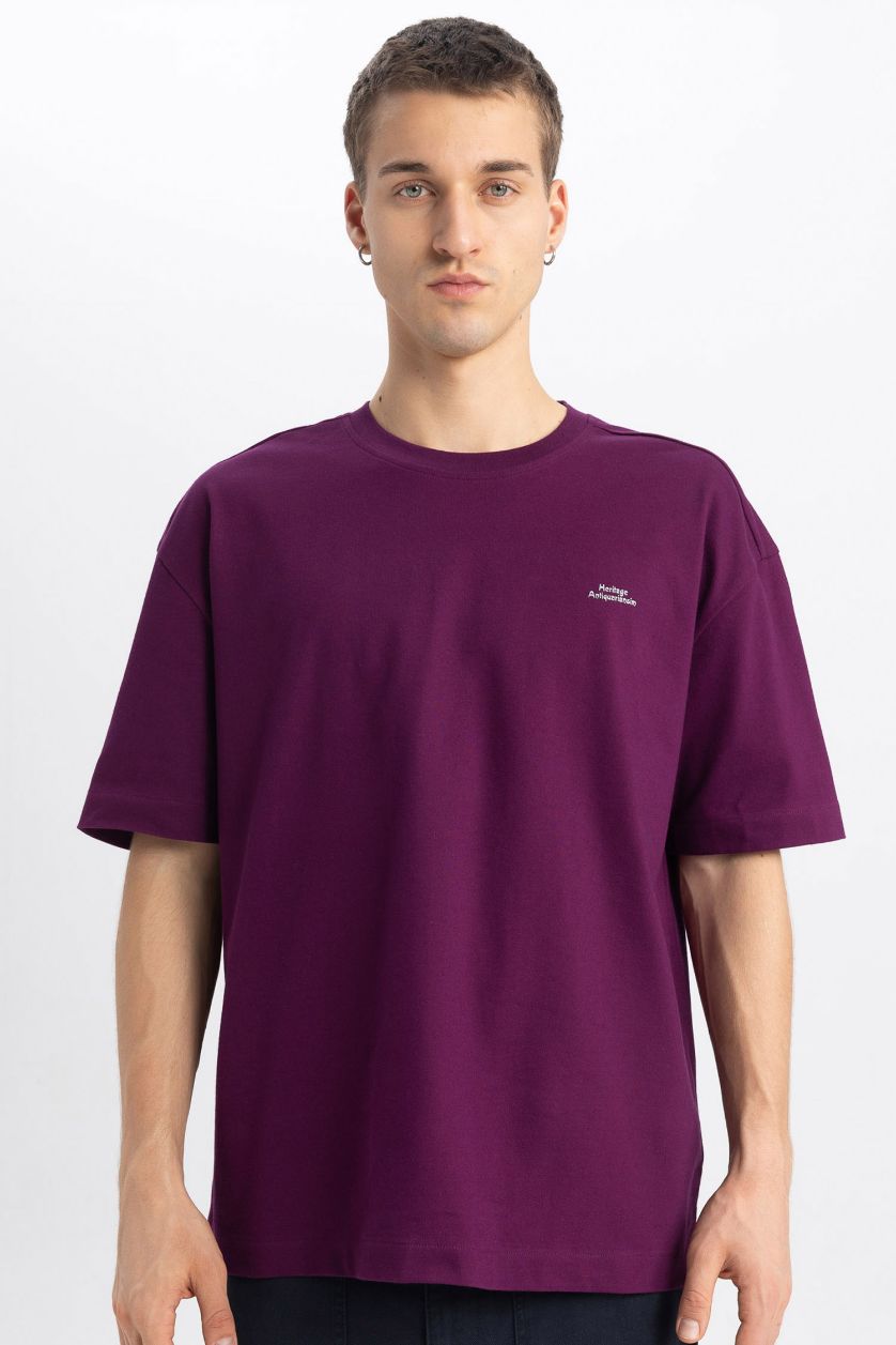 MAN Purple Oversize Crew Neck Printed T-Shirt