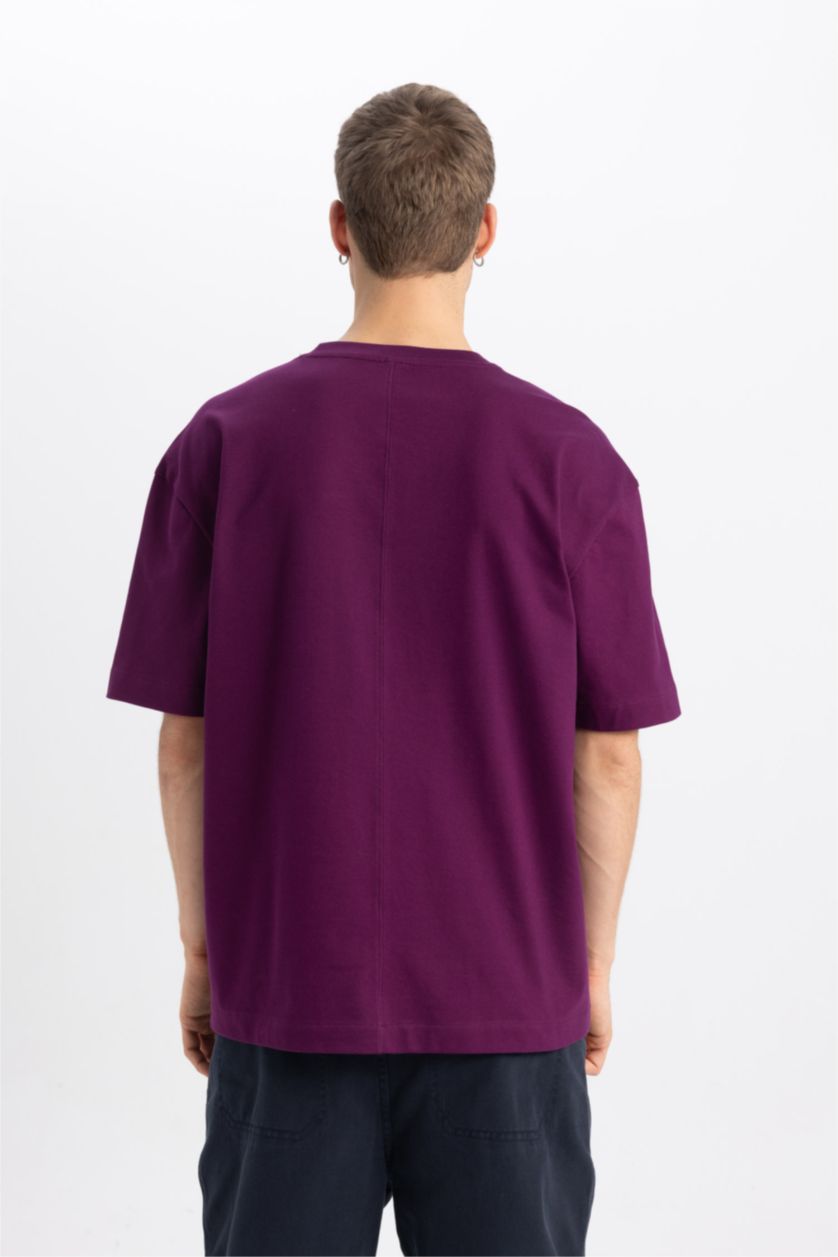 MAN Purple Oversize Crew Neck Printed T-Shirt