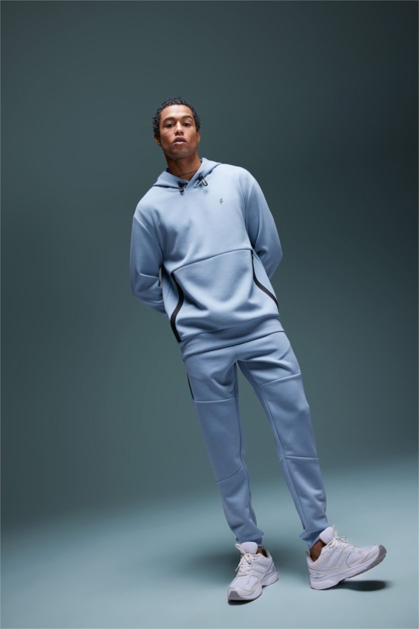 Man Blue DeFactoFit Standard Fit Crew Neck Scuba Diving Fabric Sweatshirt