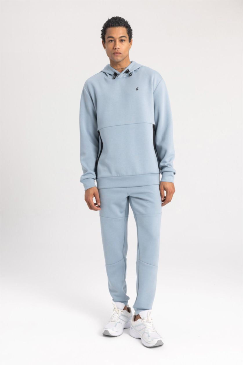 Man Blue DeFactoFit Standard Fit Crew Neck Scuba Diving Fabric Sweatshirt