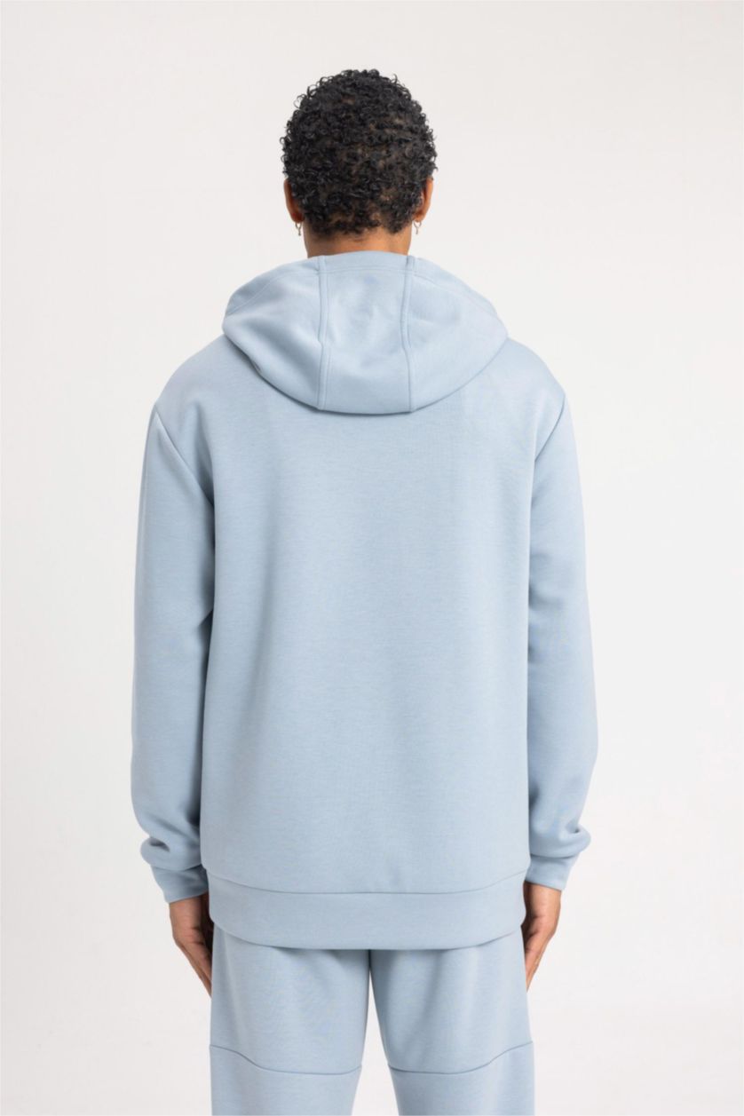 Man Blue DeFactoFit Standard Fit Crew Neck Scuba Diving Fabric Sweatshirt