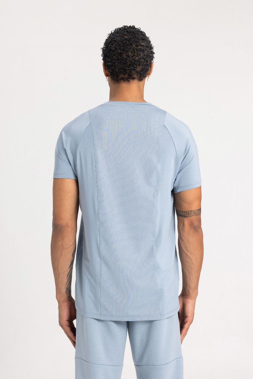 رجالي أزرق تيشيرت رياضي قصة عادية برقبة مستديرة