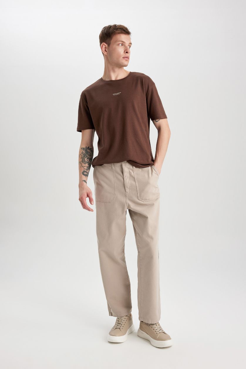 Erkek Gri Gabardin Pantolon Baggy Fit Bol Rahat Kesim Cepli Düz Paça 