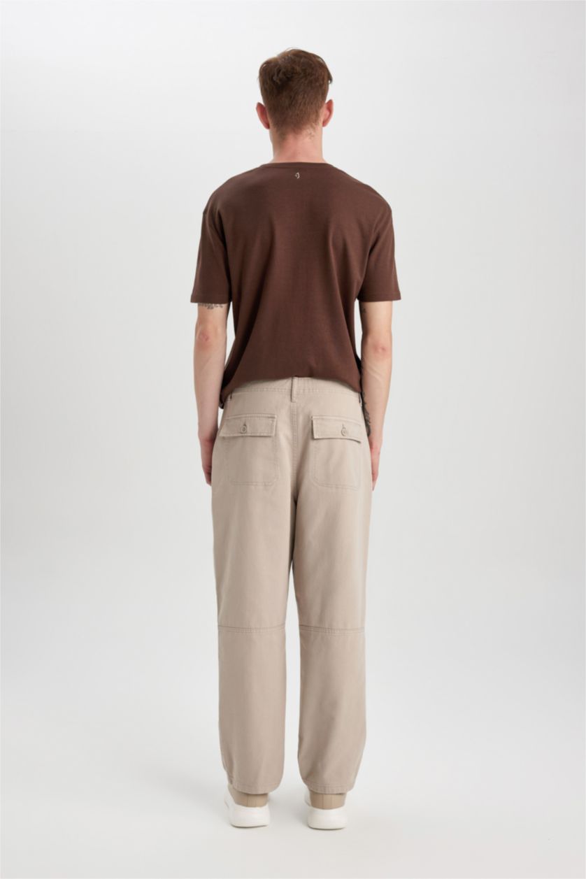 Erkek Gri Gabardin Pantolon Baggy Fit Bol Rahat Kesim Cepli Düz Paça 