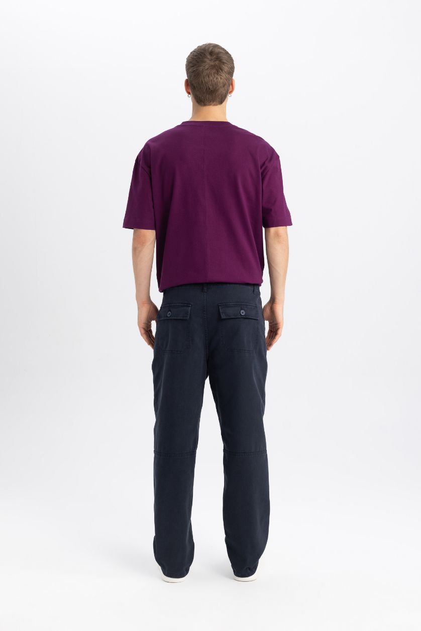 Erkek Lacivert Gabardin Pantolon Baggy Fit Bol Rahat Kesim Cepli Düz Paça