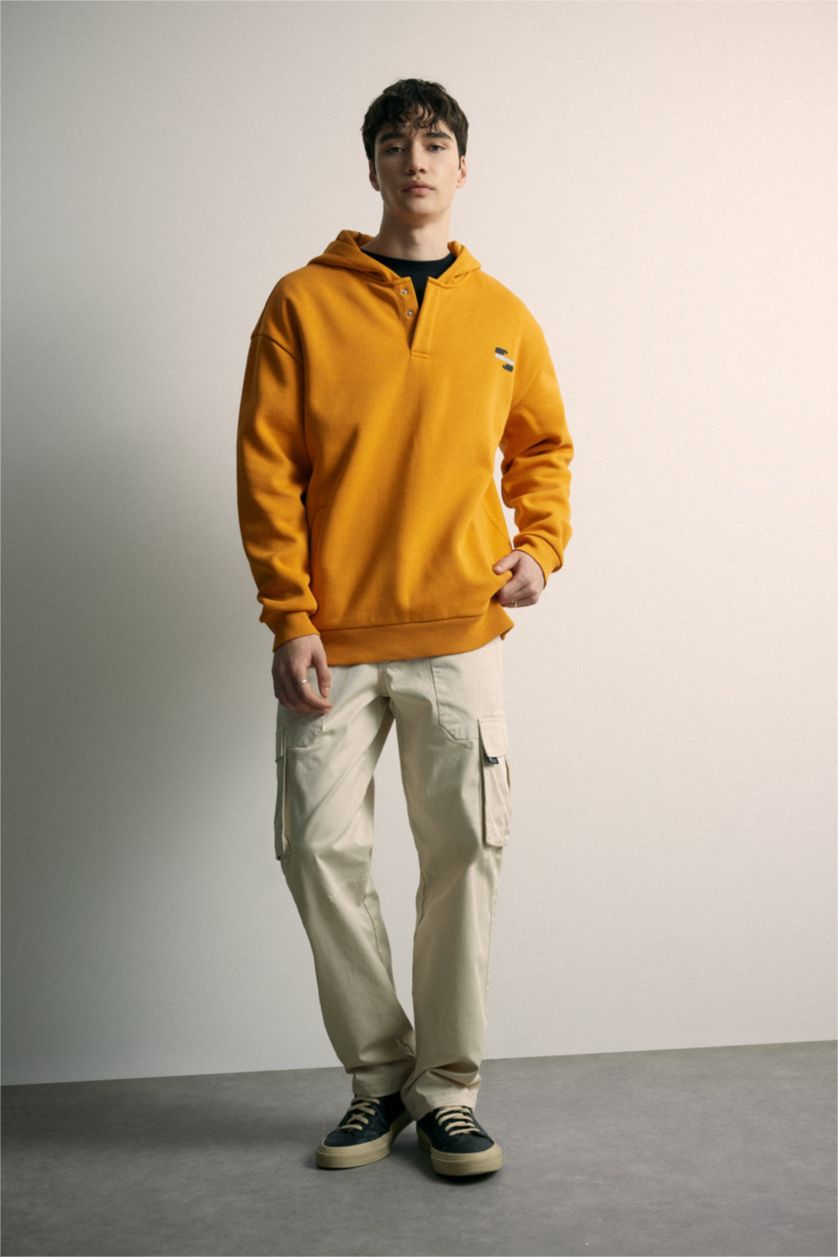 MAN Orange Comfort Regular Fit Casual Pattern Hooded Printed Sweatshirt