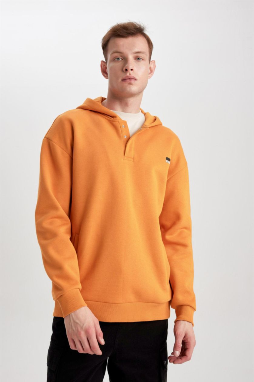 MAN Orange Comfort Regular Fit Casual Pattern Hooded Printed Sweatshirt