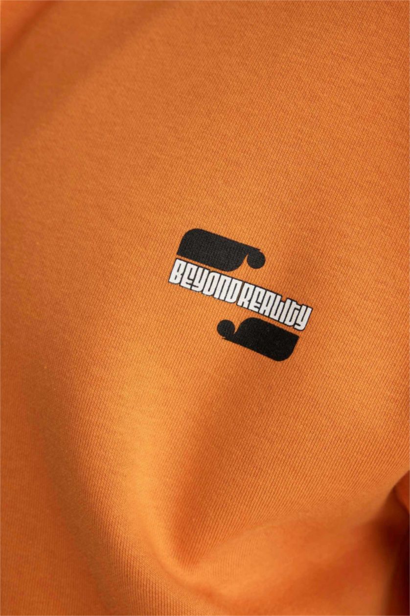 MAN Orange Comfort Regular Fit Casual Pattern Hooded Printed Sweatshirt