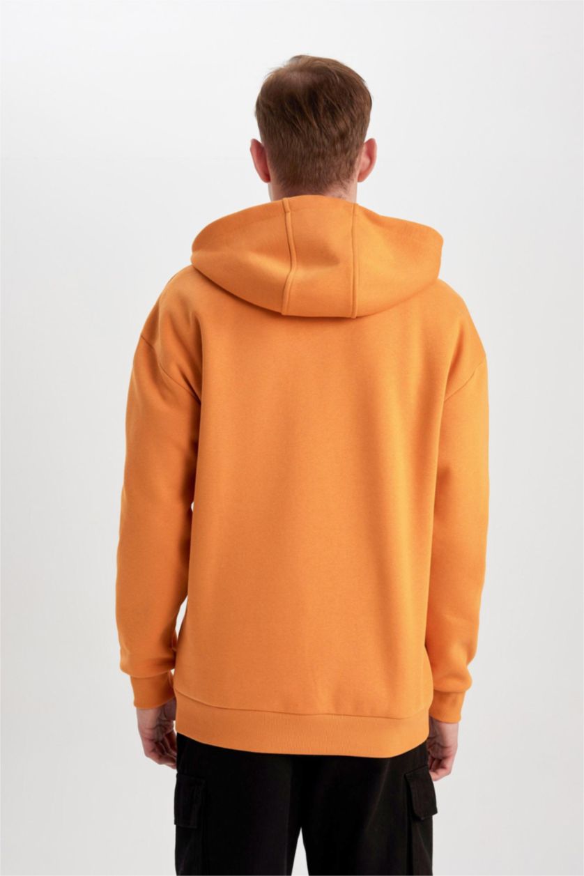 MAN Orange Comfort Regular Fit Casual Pattern Hooded Printed Sweatshirt