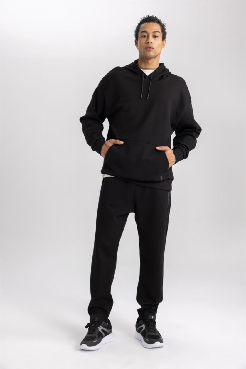 Man Black DeFactoFit Standard Fit Jogger Sweatpants