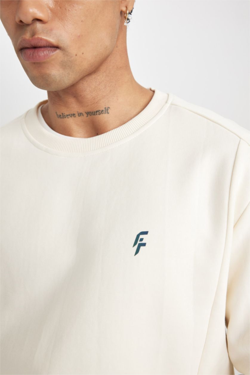 Men Ecru Standard Fit Sweatshirt
