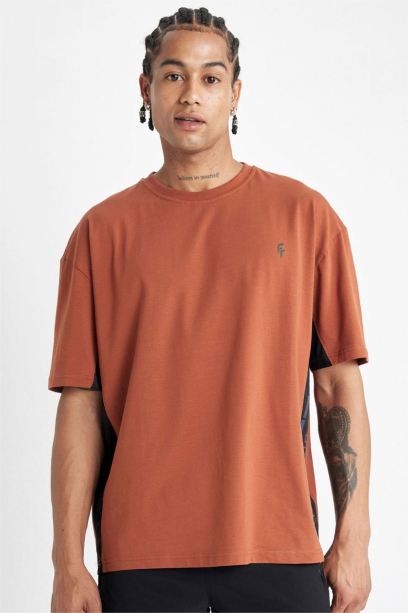 MAN Light Bordeaux Oversize Fit Printed Short Sleeve Sports T-Shirt