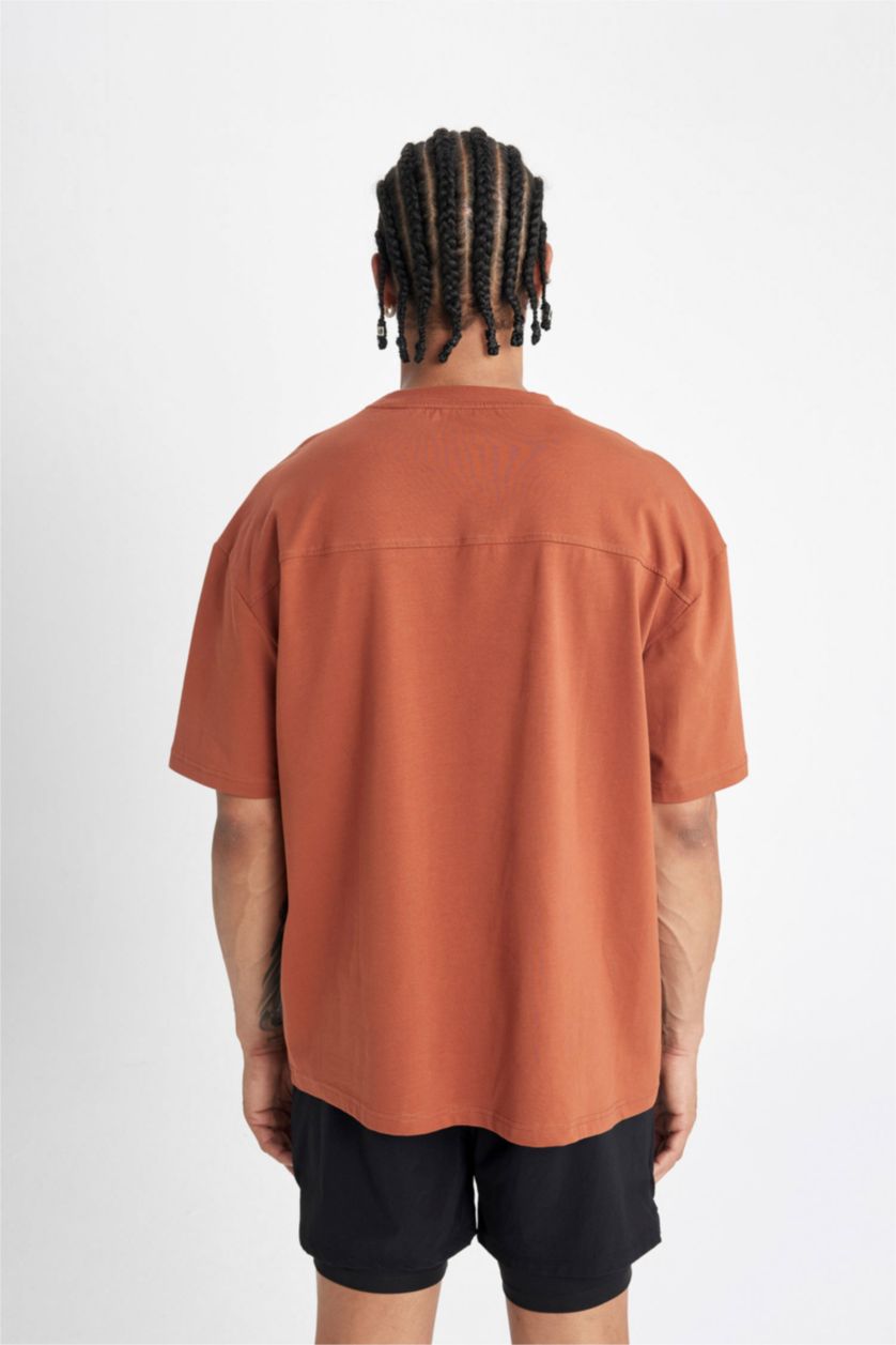 MAN Light Bordeaux Oversize Fit Printed Short Sleeve Sports T-Shirt