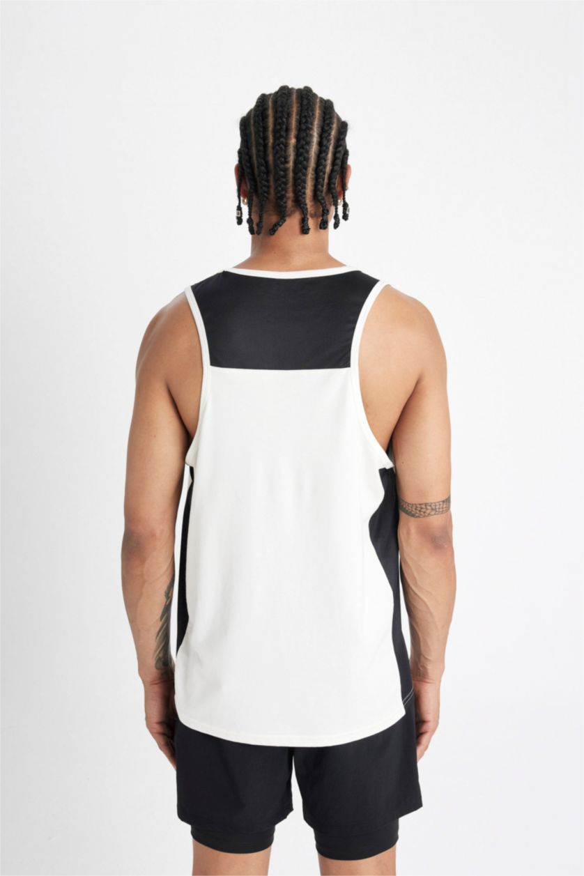 Erkek Ekru Slım Fıt Baskılı Bisiklet Yaka Sporcu Atlet