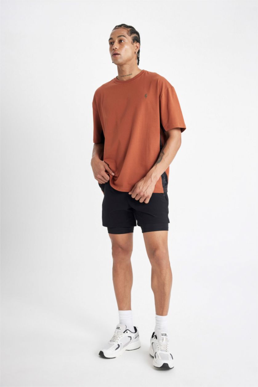 MAN Black Slim Fit Woven Sports Shorts