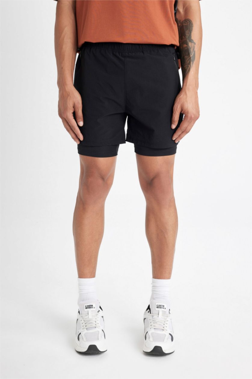 MAN Black Slim Fit Woven Sports Shorts