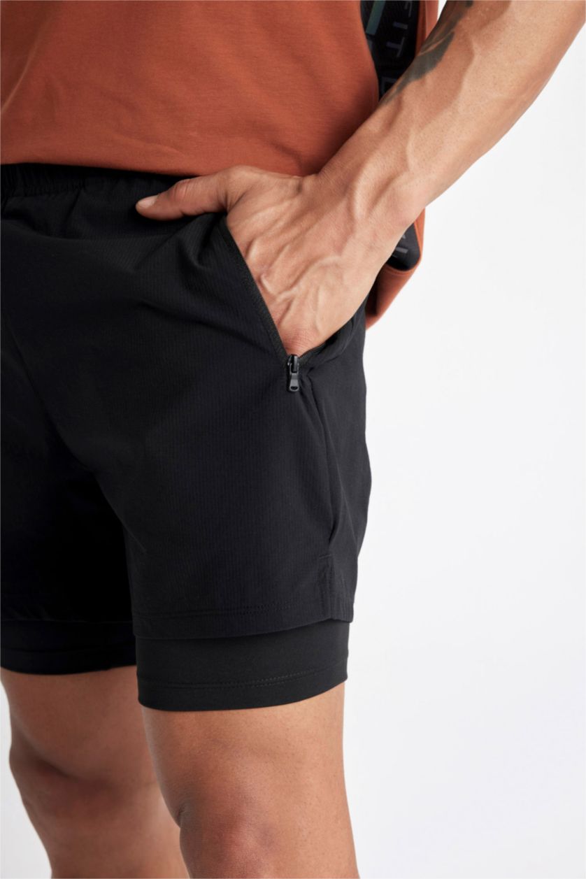 MAN Black Slim Fit Woven Sports Shorts