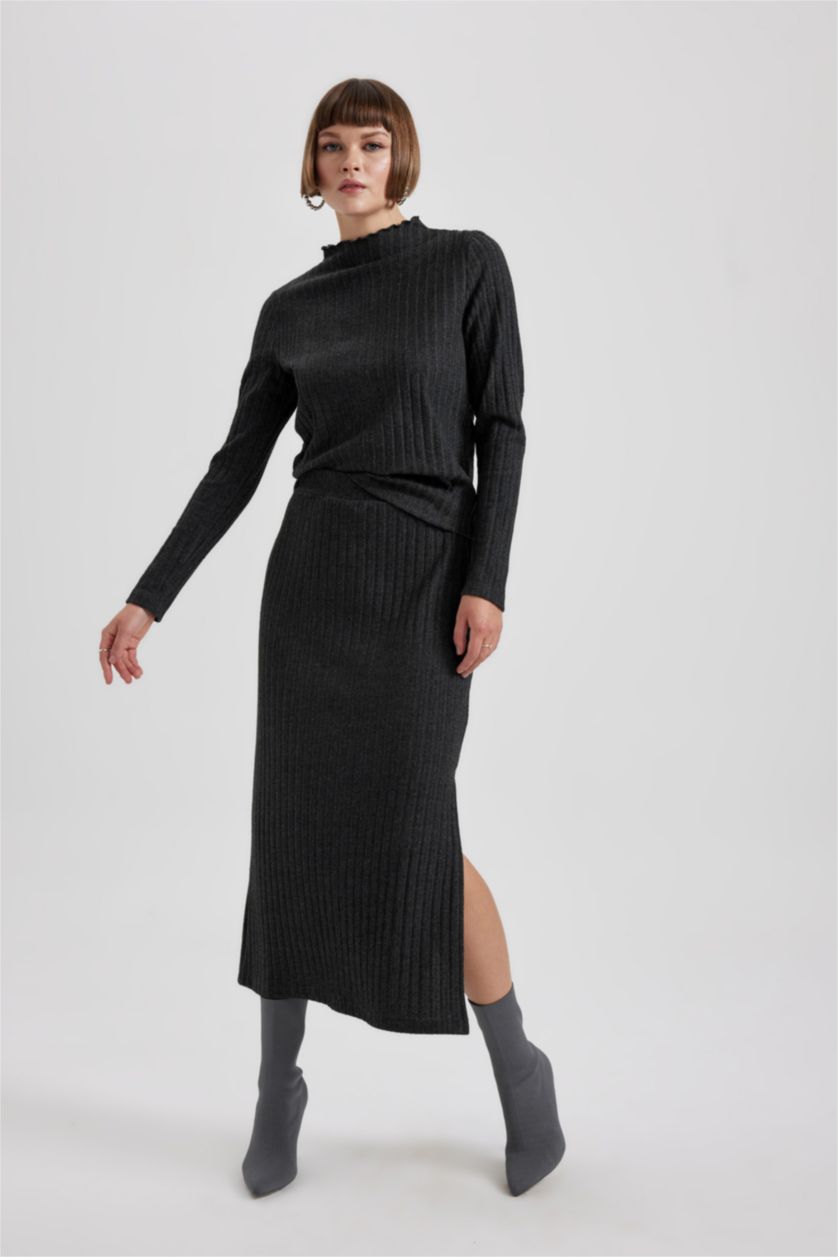 نساء ميلانج أنثرا تي شيرت كم طويل سليم فيت بنصف ياقة مدورة