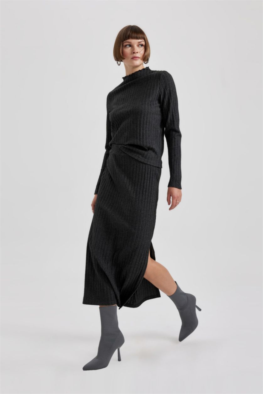 نساء ميلانج أنثرا تي شيرت كم طويل سليم فيت بنصف ياقة مدورة