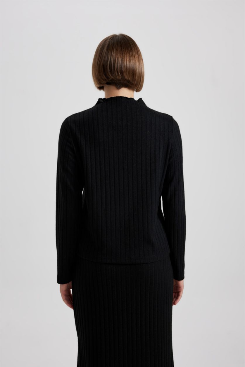 حريمي أسود بلوزة كم طويل سليم فيت هاف كول أسود