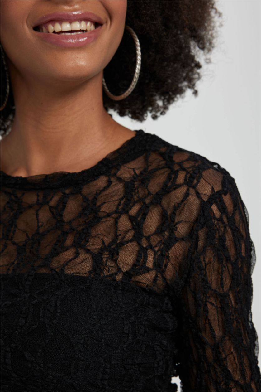 حريمي أسود بلوزة اسود كروب دانتيل بكم طويل