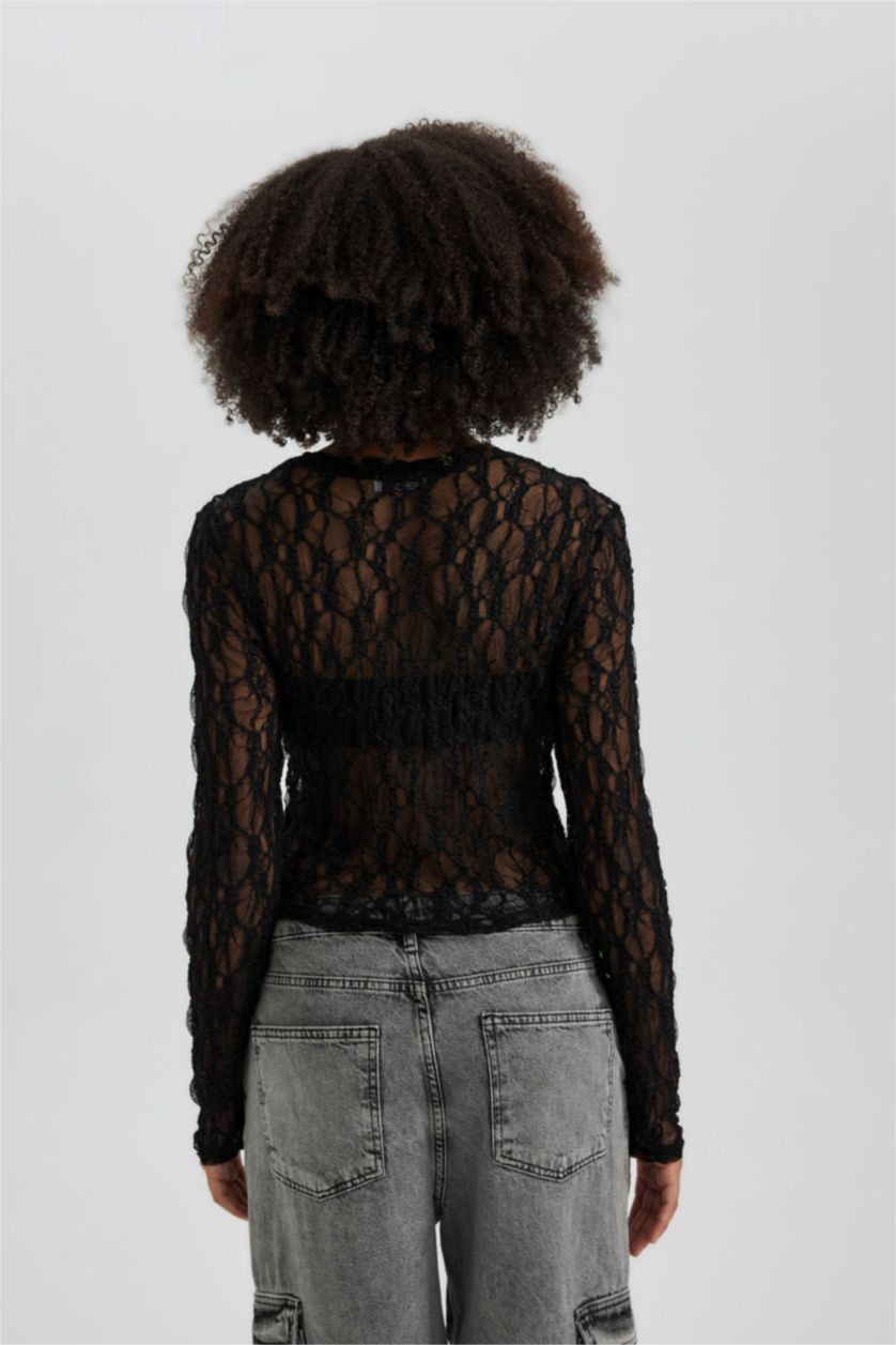 حريمي أسود بلوزة اسود كروب دانتيل بكم طويل