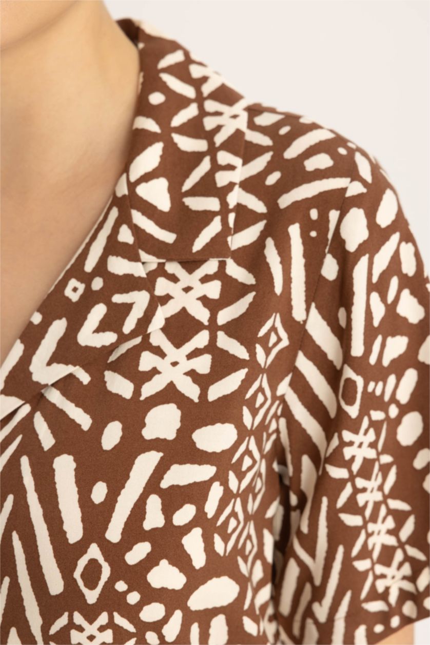 FEMME Marron Chemise Coupe Régulière Col Polo à Manches Courtes