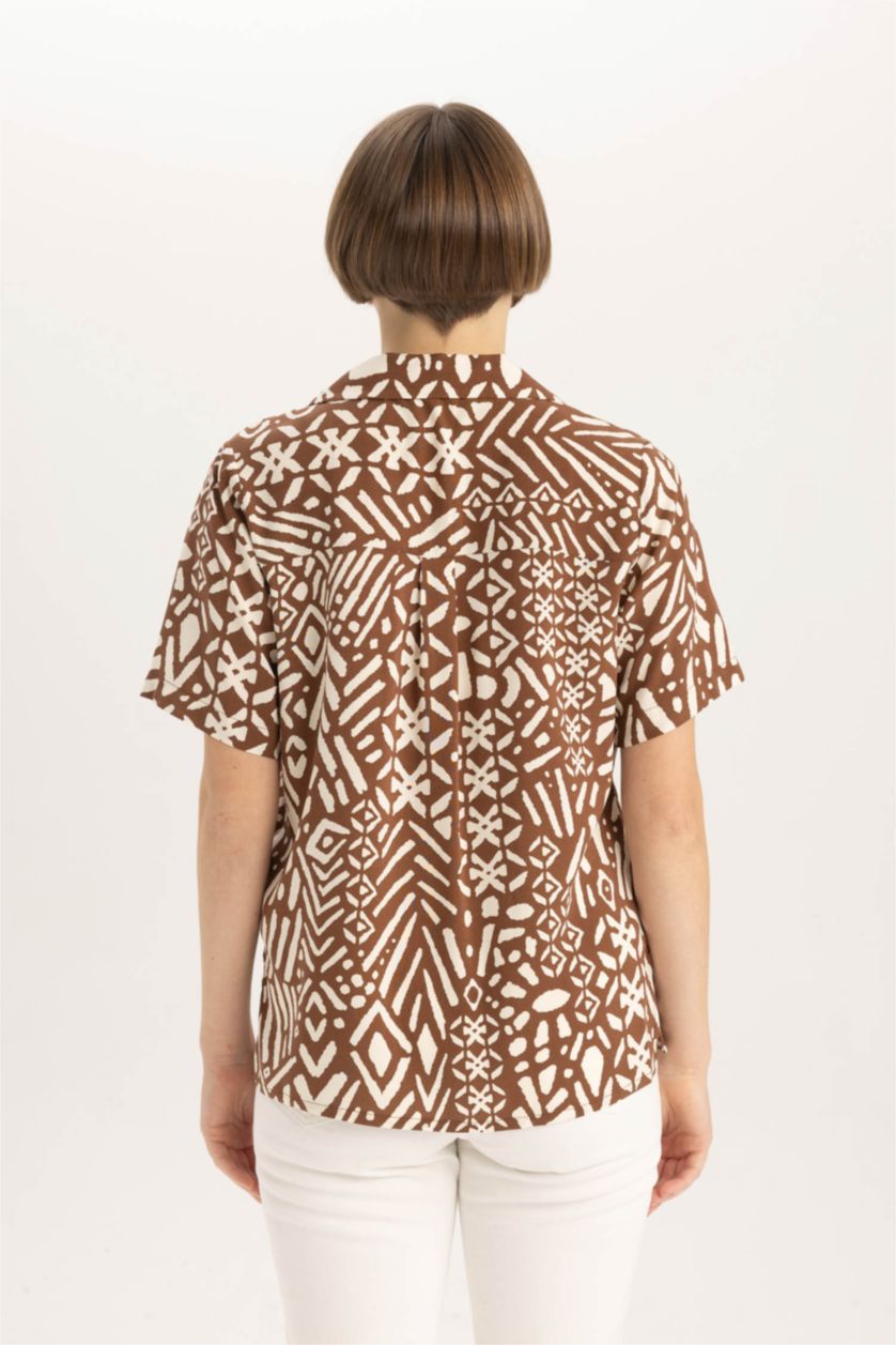 FEMME Marron Chemise Coupe Régulière Col Polo à Manches Courtes