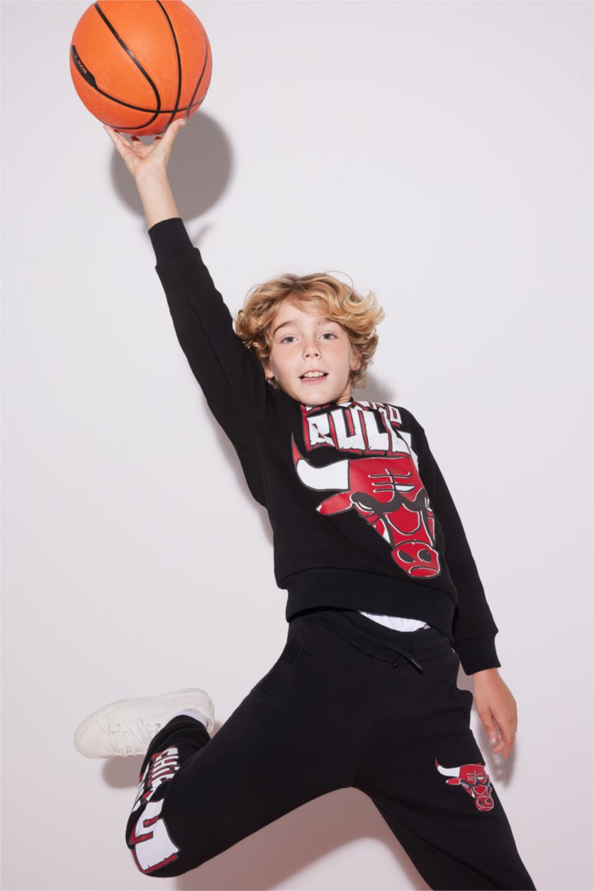 Erkek Çocuk - Genç Erkek Siyah Erkek Çocuk NBA Chicago Bulls Kapüşonlu Kalın Sweatshirt