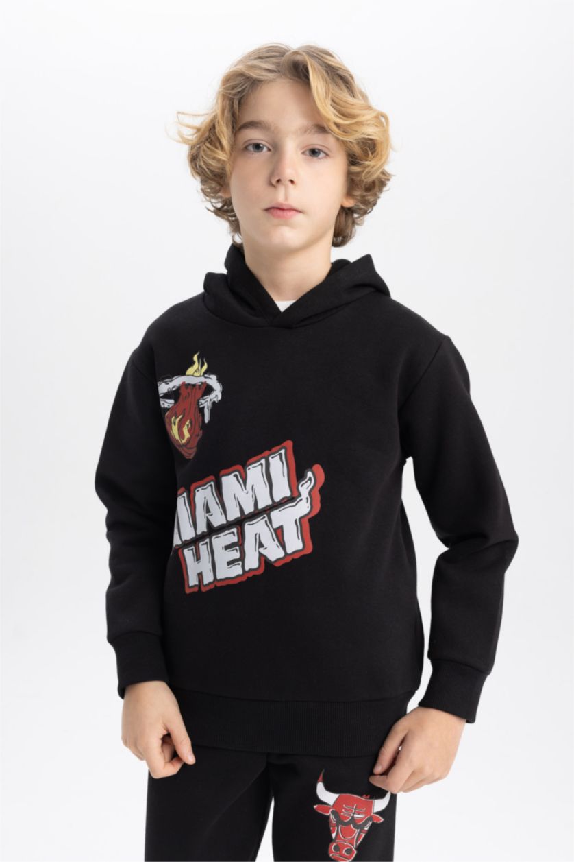 BOYS & TEENS Black Boy NBA Miami Heat Hooded Thick Sweatshirt