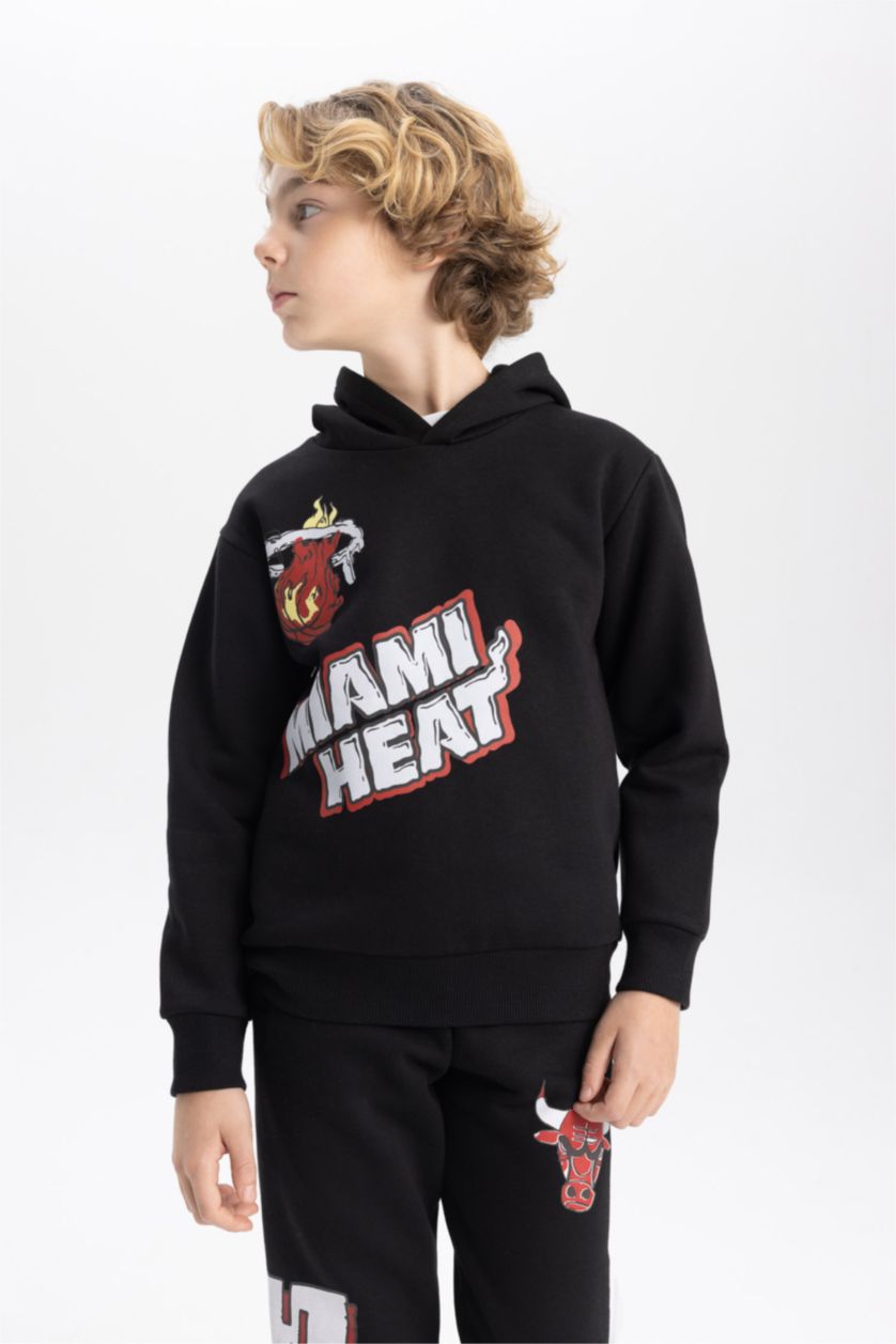 BOYS & TEENS Black Boy NBA Miami Heat Hooded Thick Sweatshirt