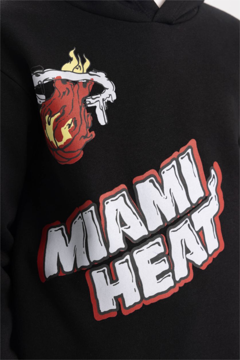 BOYS & TEENS Black Boy NBA Miami Heat Hooded Thick Sweatshirt