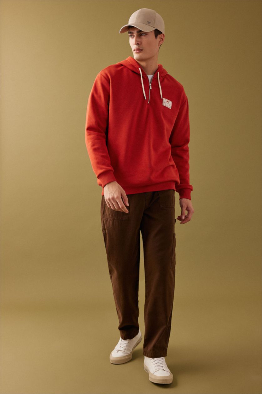 Erkek Koyu Turuncu Oversize Geniş Kalıp Kapüşonlu Sırt Baskılı Sweatshirt