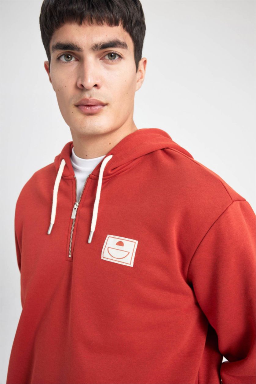 Erkek Koyu Turuncu Oversize Geniş Kalıp Kapüşonlu Sırt Baskılı Sweatshirt