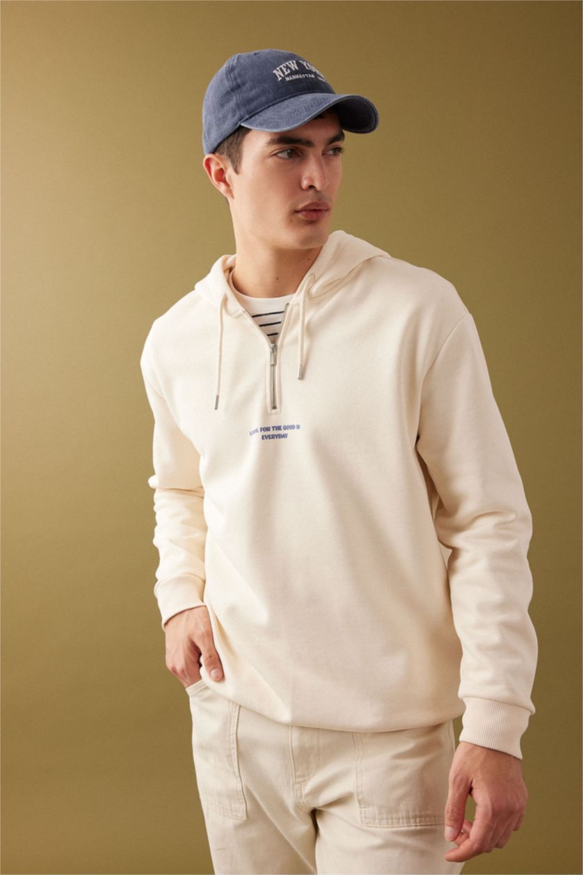 MAN Light Stone Oversize Fit Hooded Printed Sweatshirt