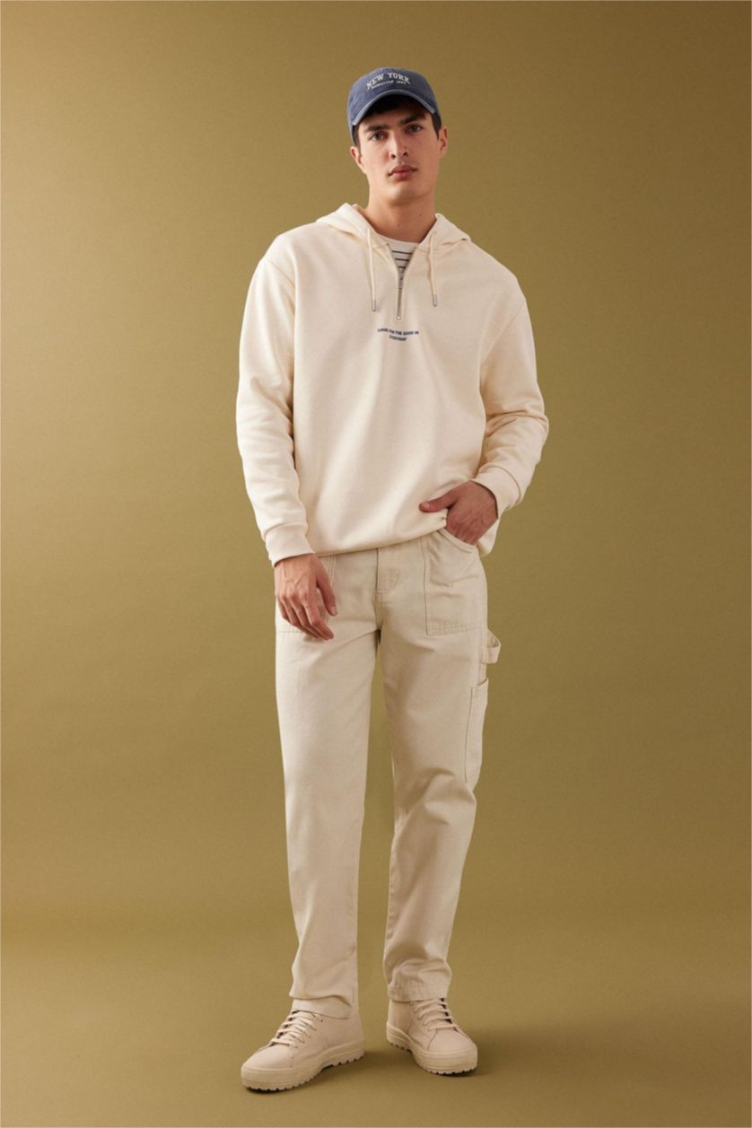 MAN Light Stone Oversize Fit Hooded Printed Sweatshirt