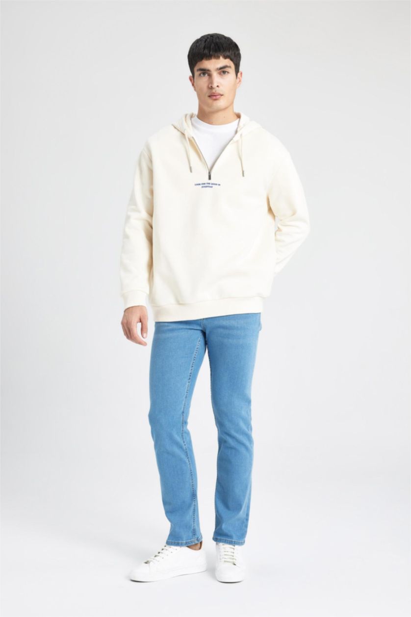 MAN Light Stone Oversize Fit Hooded Printed Sweatshirt